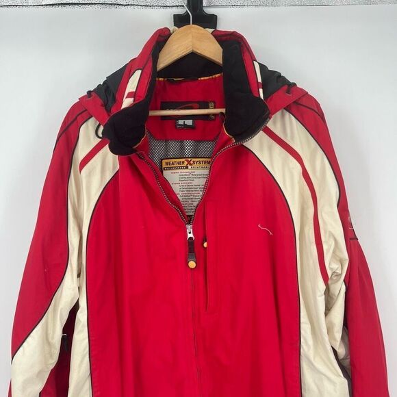 Obermeyer Ski Jacket Insulated Snowboard Hooded Full Zip Red Cream Mens Large - Picture 3 of 11